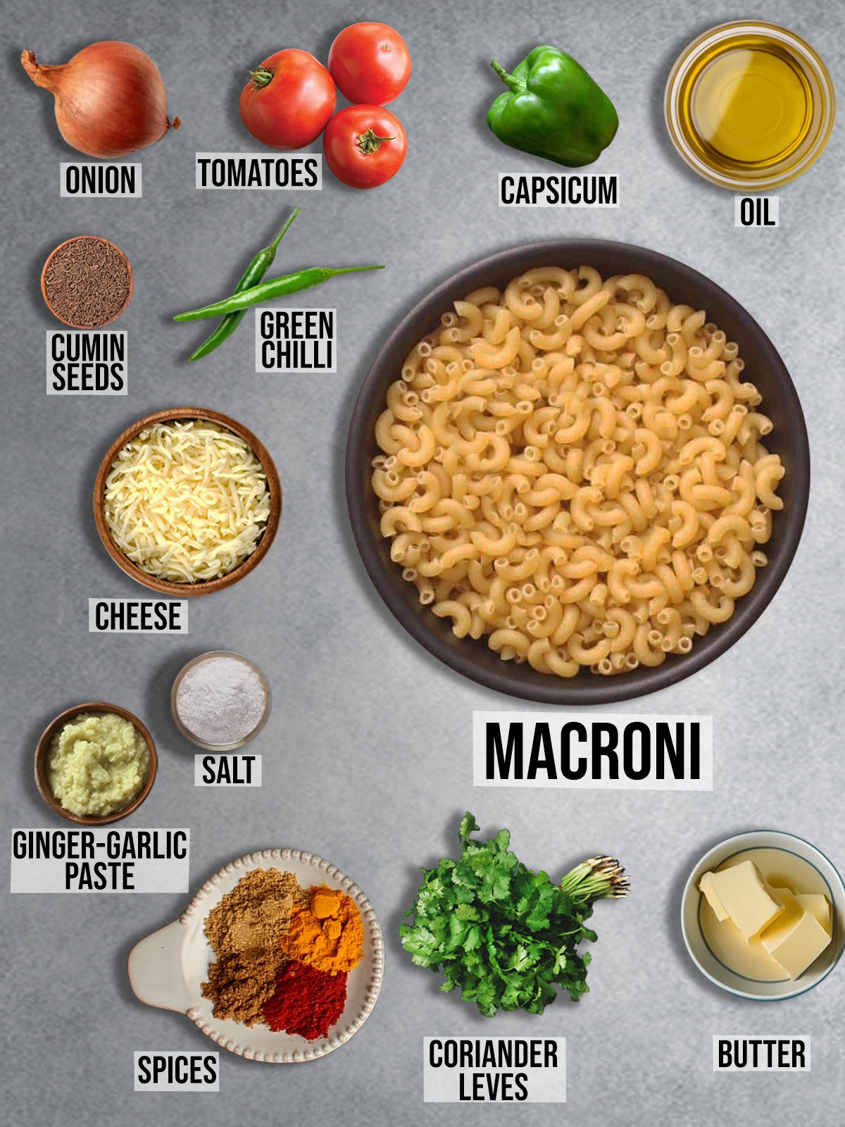 Ingredients for Masala Macaroni