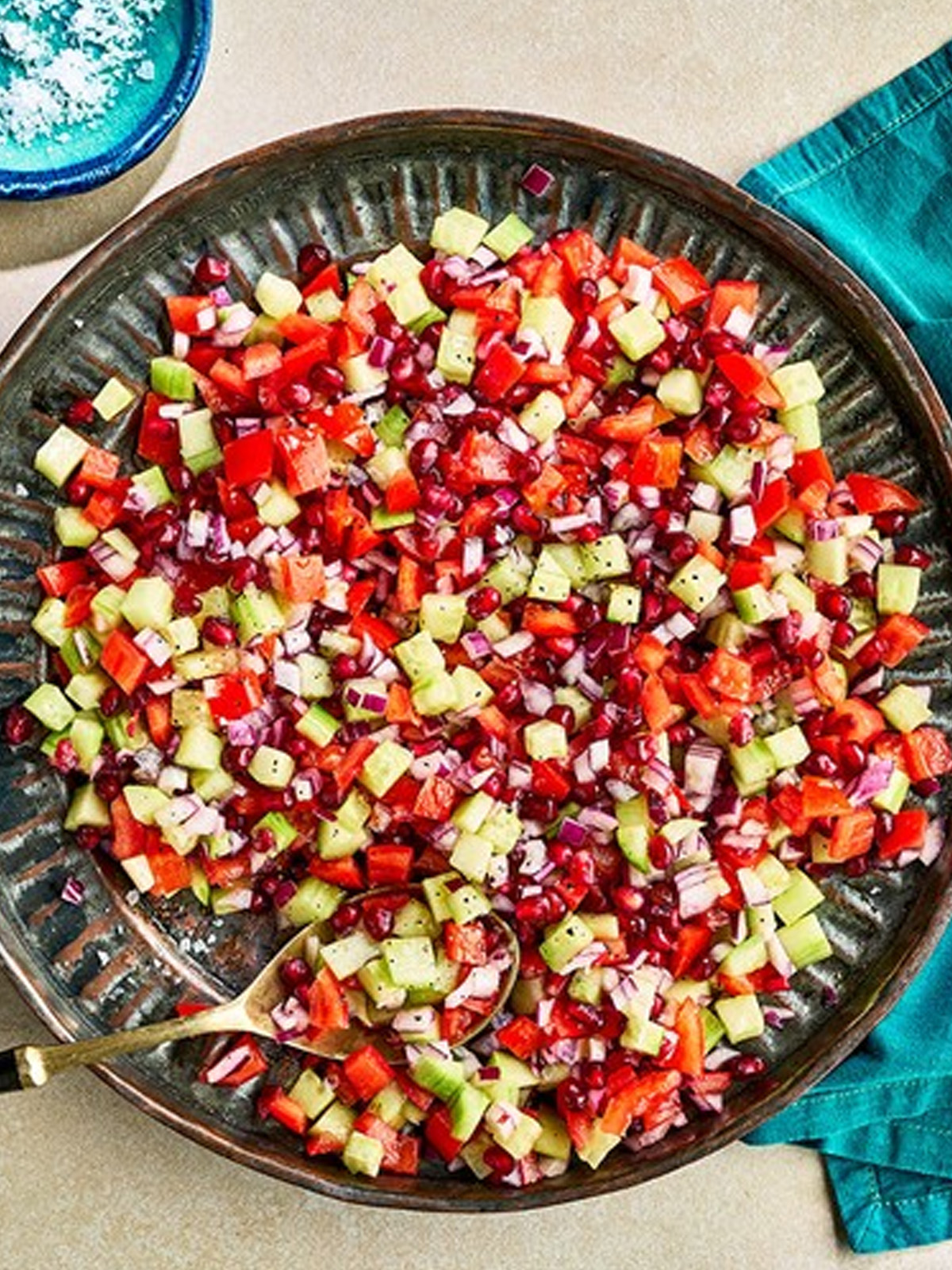 A salad is served in a bowl