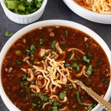 Veg Manchow Soup Recipe served in a bowl